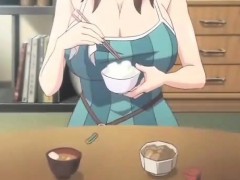 Anime stunner in glasses giving blowjob in knees